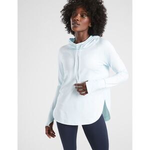 Athleta Women's Small Uptempo Hoodie Sweatshirt Light Blue Thumb Holes